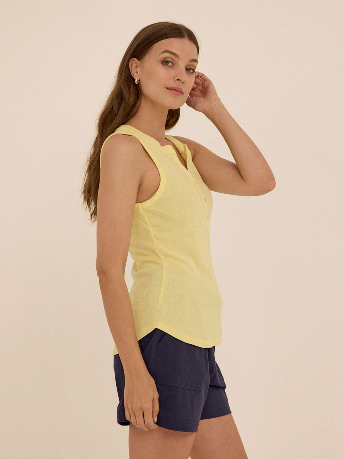 Akia Feather Rib Henley Tank