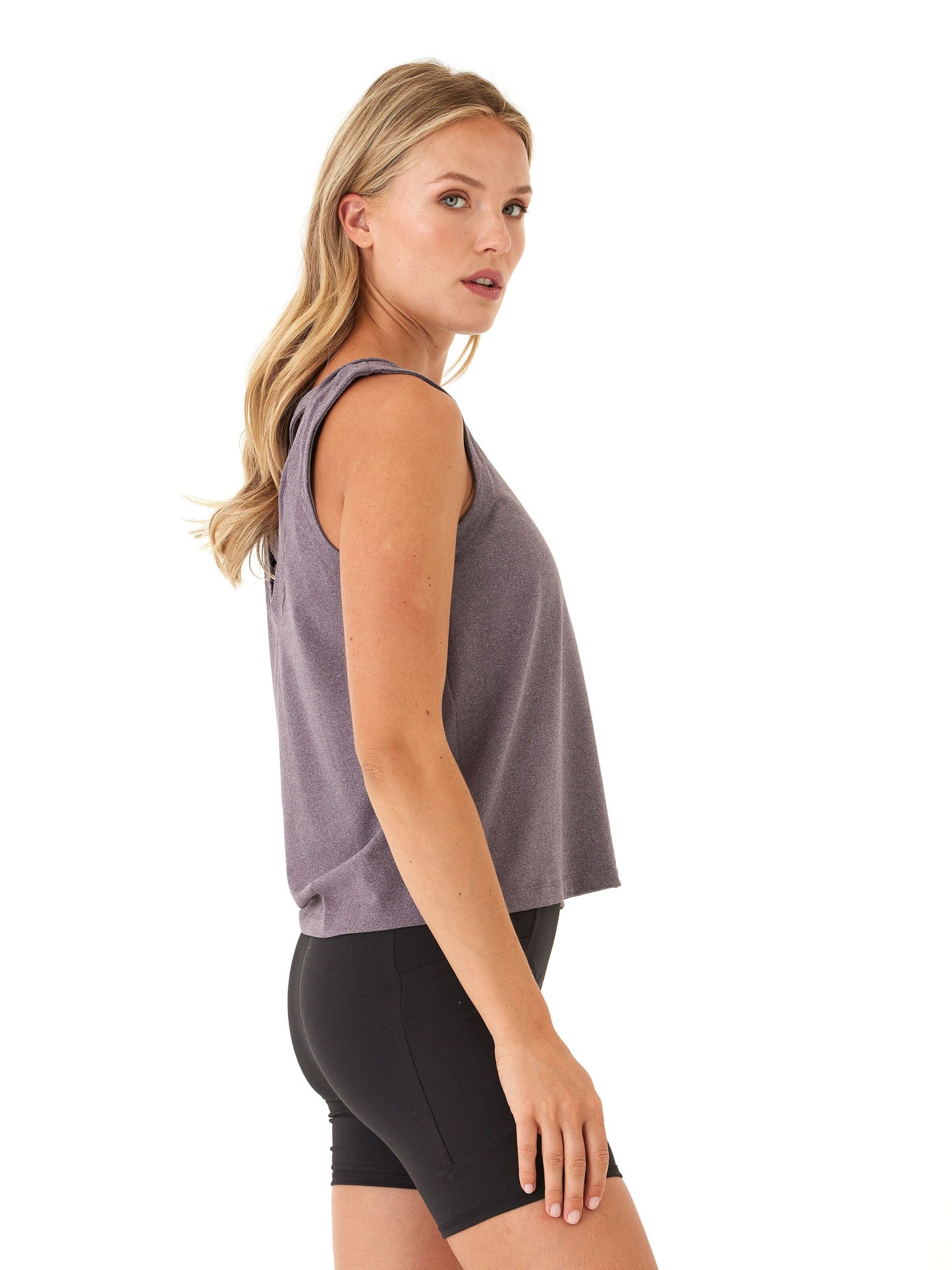 Kristie Criss Cross Heather Luxe Jersey Tank