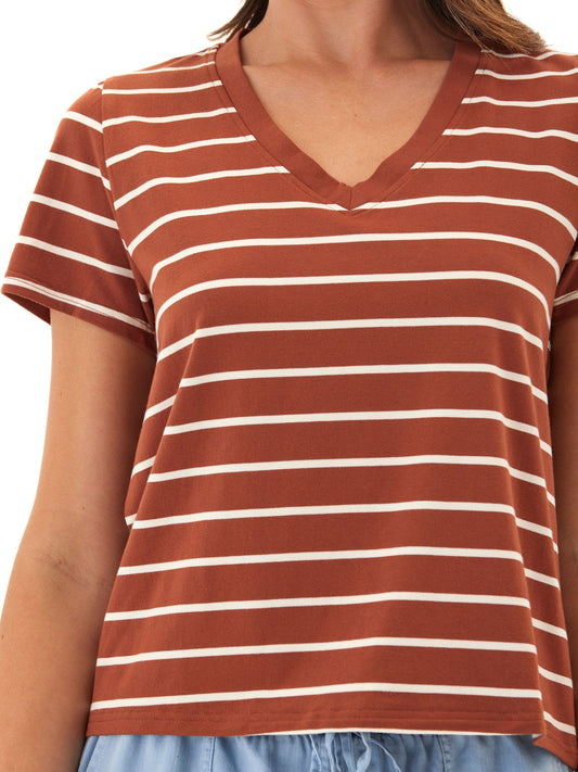 Maxine Caribbean Stripe Eco Jersey V-Neck Tee