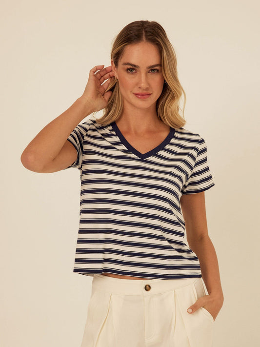 Maxine Stripe Eco Jersey V-Neck Tee