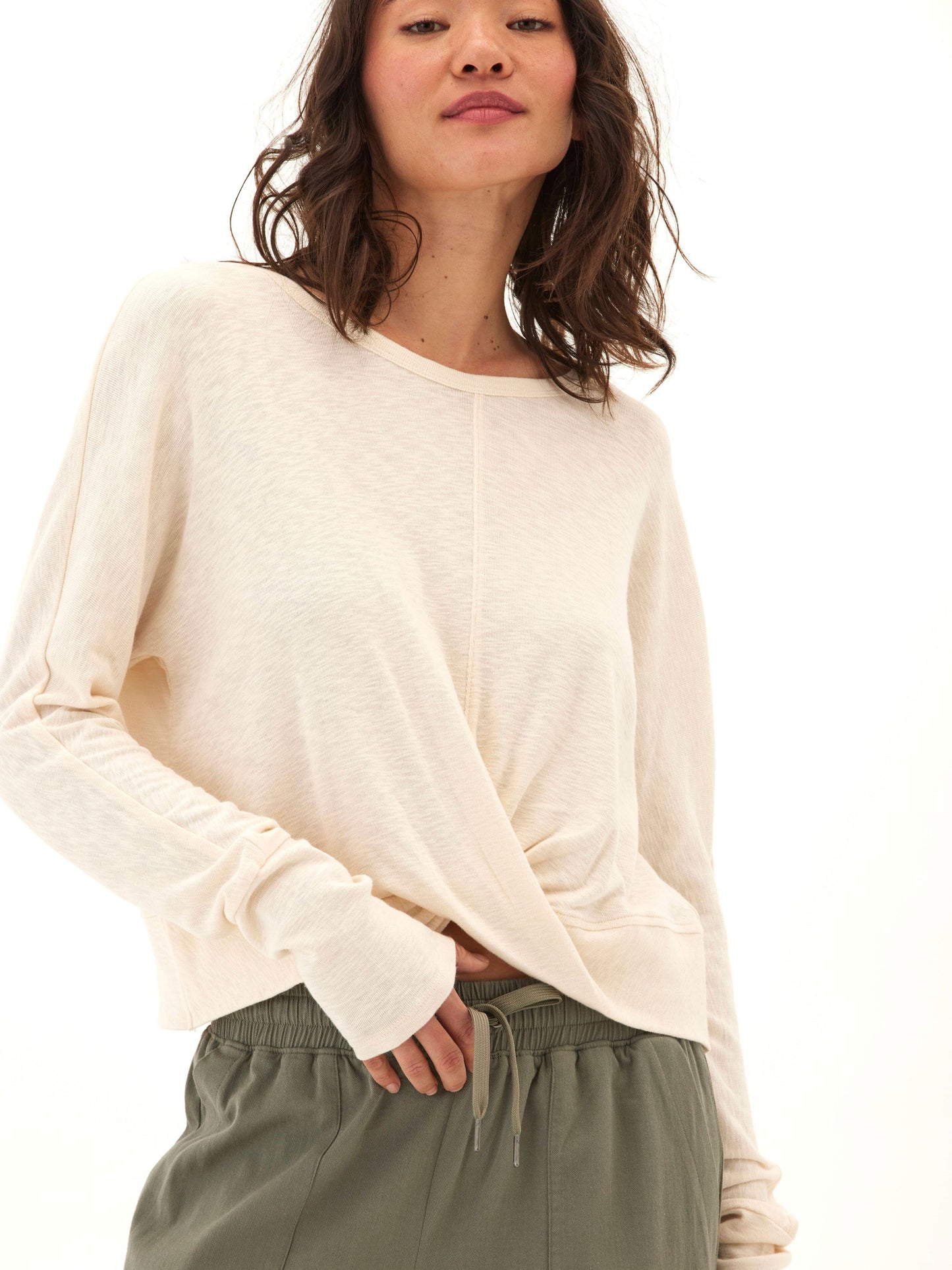 Chloe Textured Jersey Twist Dolman Top
