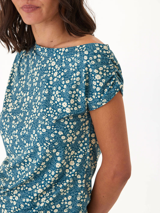 Leoni Micro Bloom Print Off-Shoulder Luxe Jersey Top