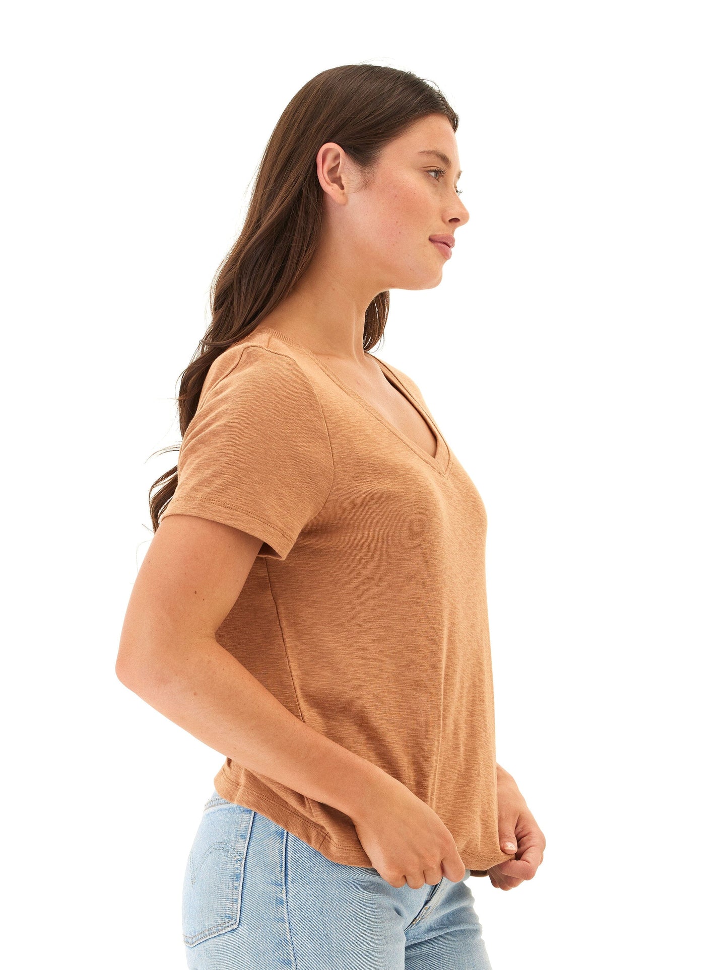 Leonora Textured Slub Jersey Ruched Vneck Top