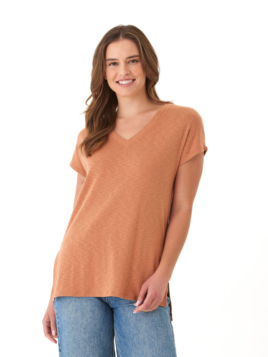 Elsie Textured Slub Jersey Vneck Tee