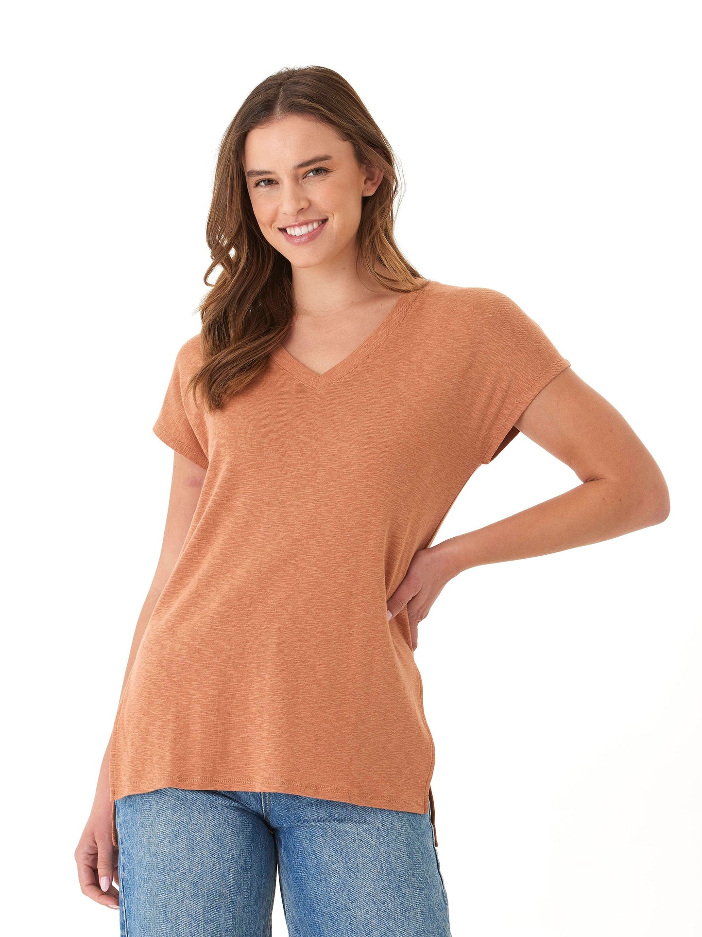Elsie Textured Slub Jersey Vneck Tee