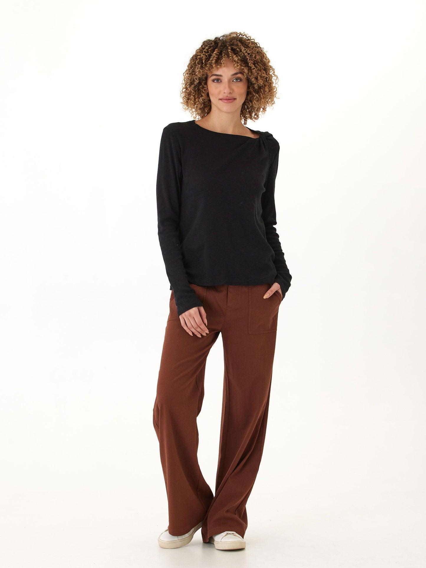 Francine Textured Slub Jersey Twist Long Sleeve Top