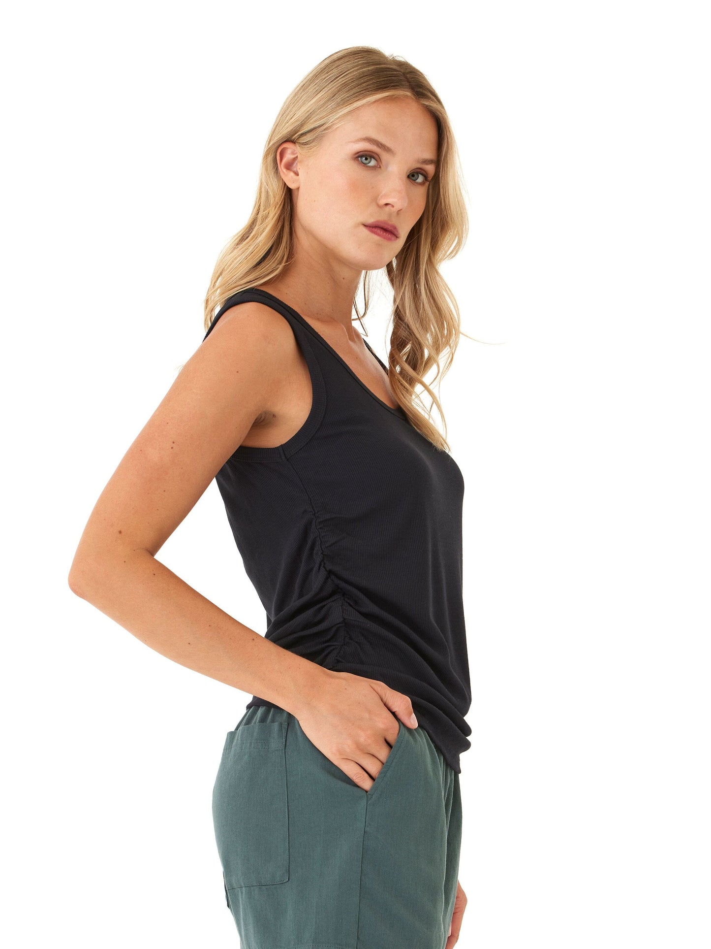 Megan Feather Rib Ruched Tank