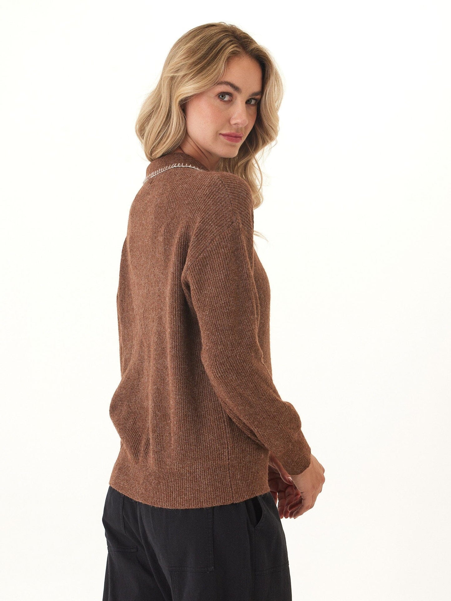 Julieta Cozy Solid Knit Long Sleeve Sweater Polo