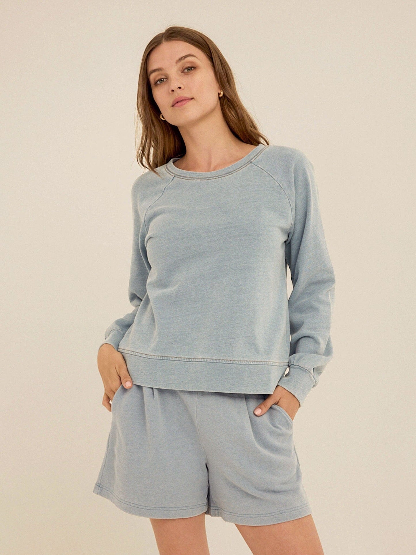 Mabel Denim Terry Raglan Pullover