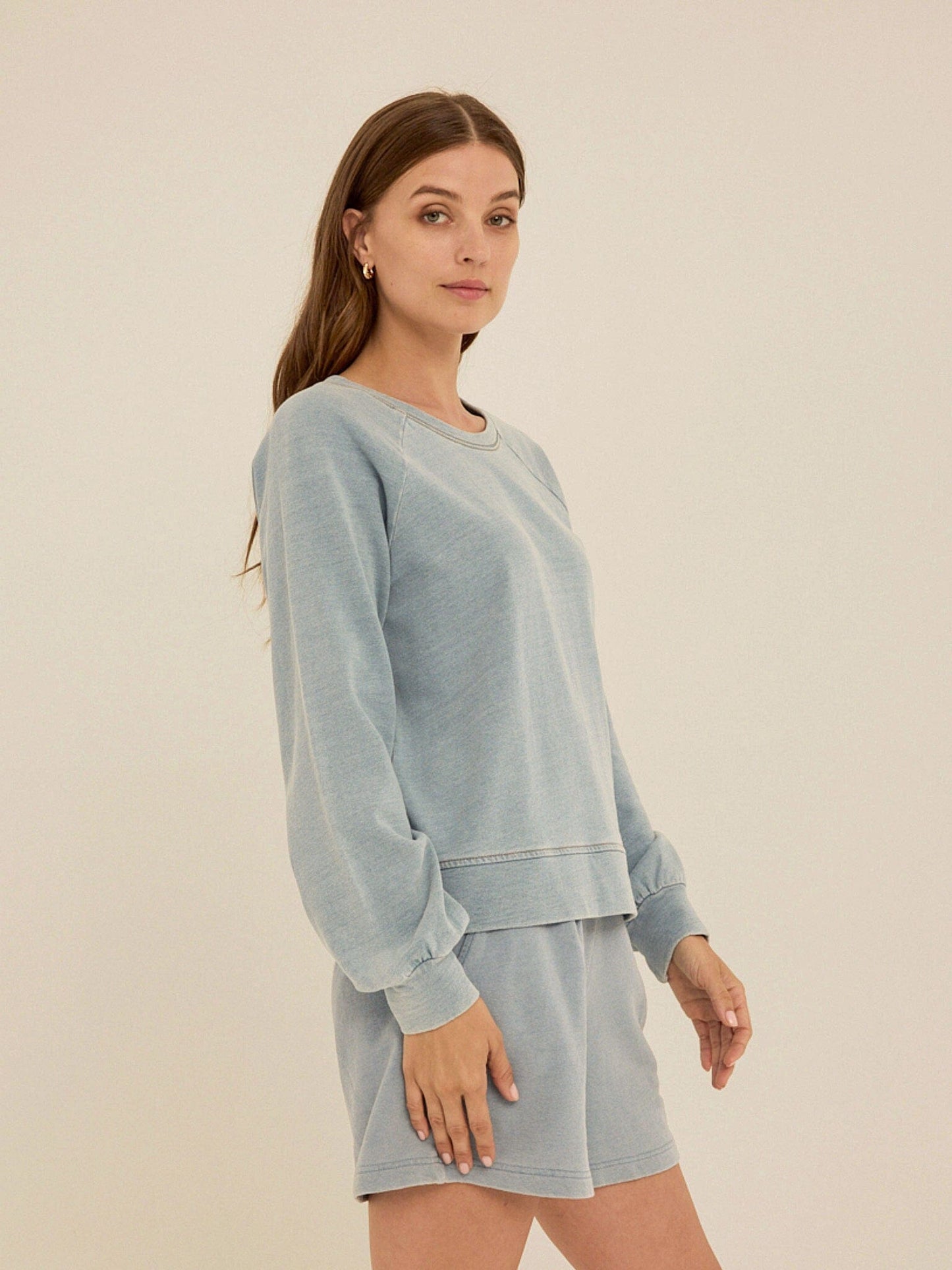 Mabel Denim Terry Raglan Pullover