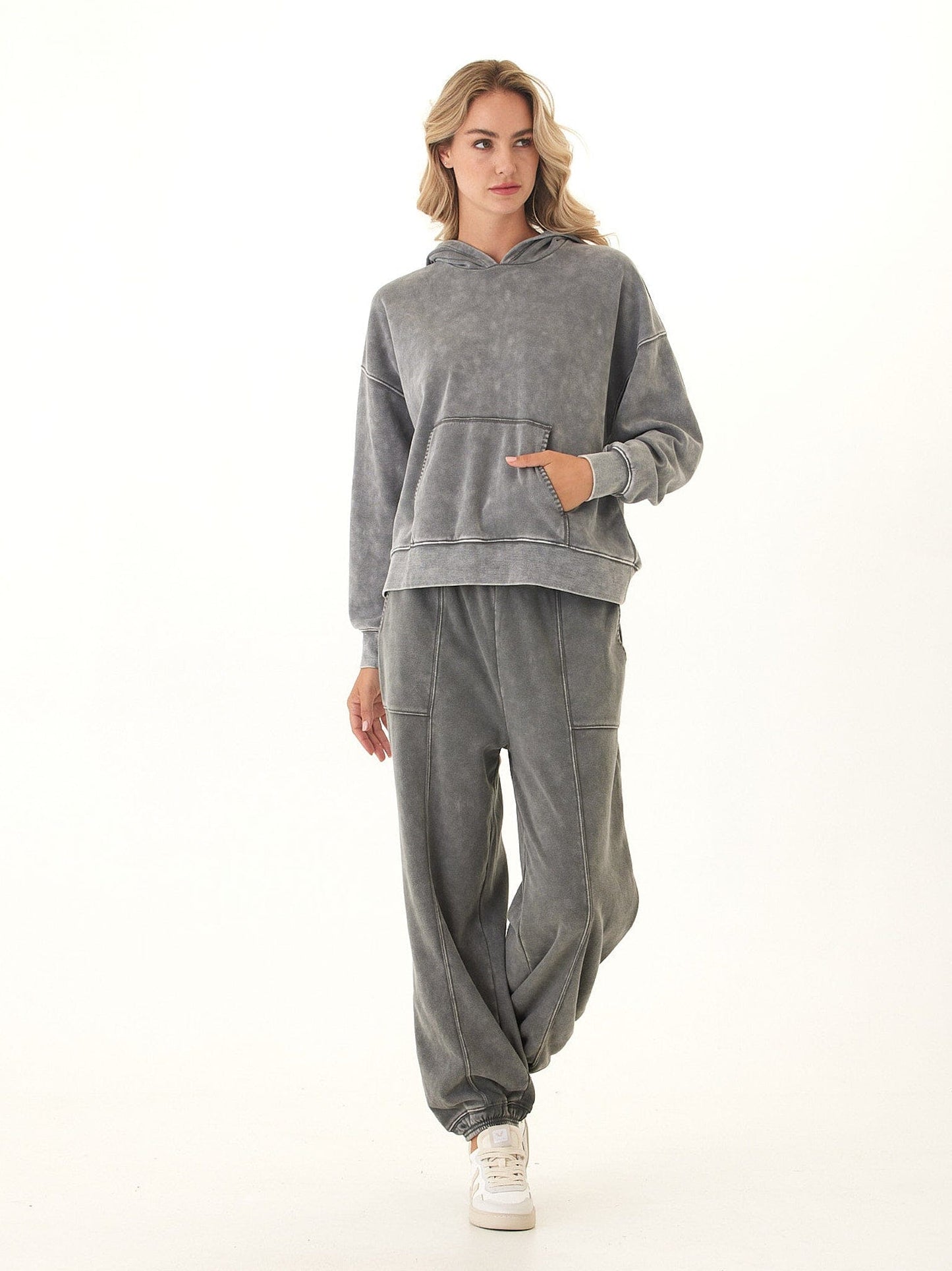 Marcellina Mineral Wash CVC Fleece Pullover Hoodie