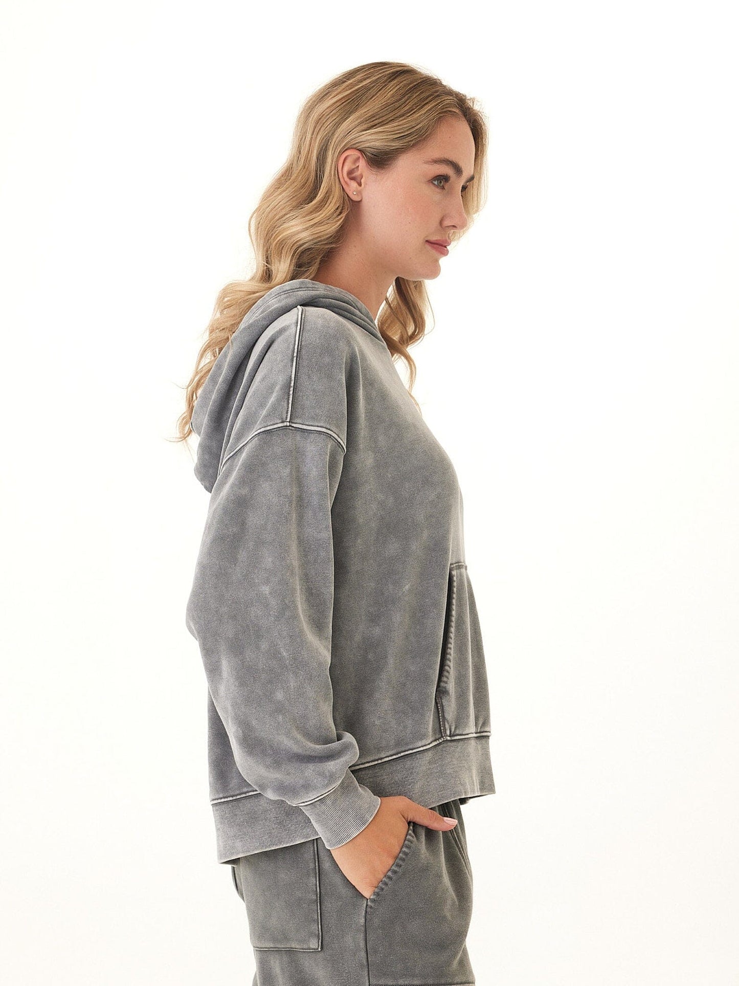 Marcellina Mineral Wash CVC Fleece Pullover Hoodie