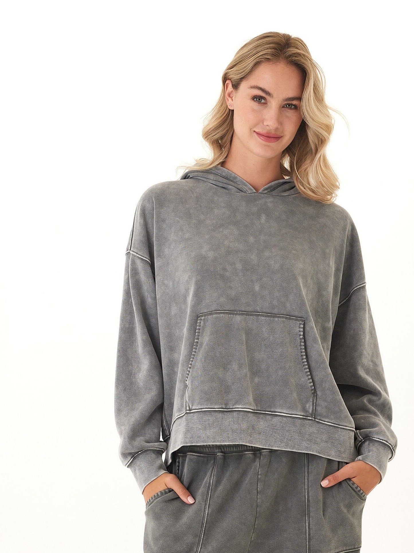 Marcellina Mineral Wash CVC Fleece Pullover Hoodie
