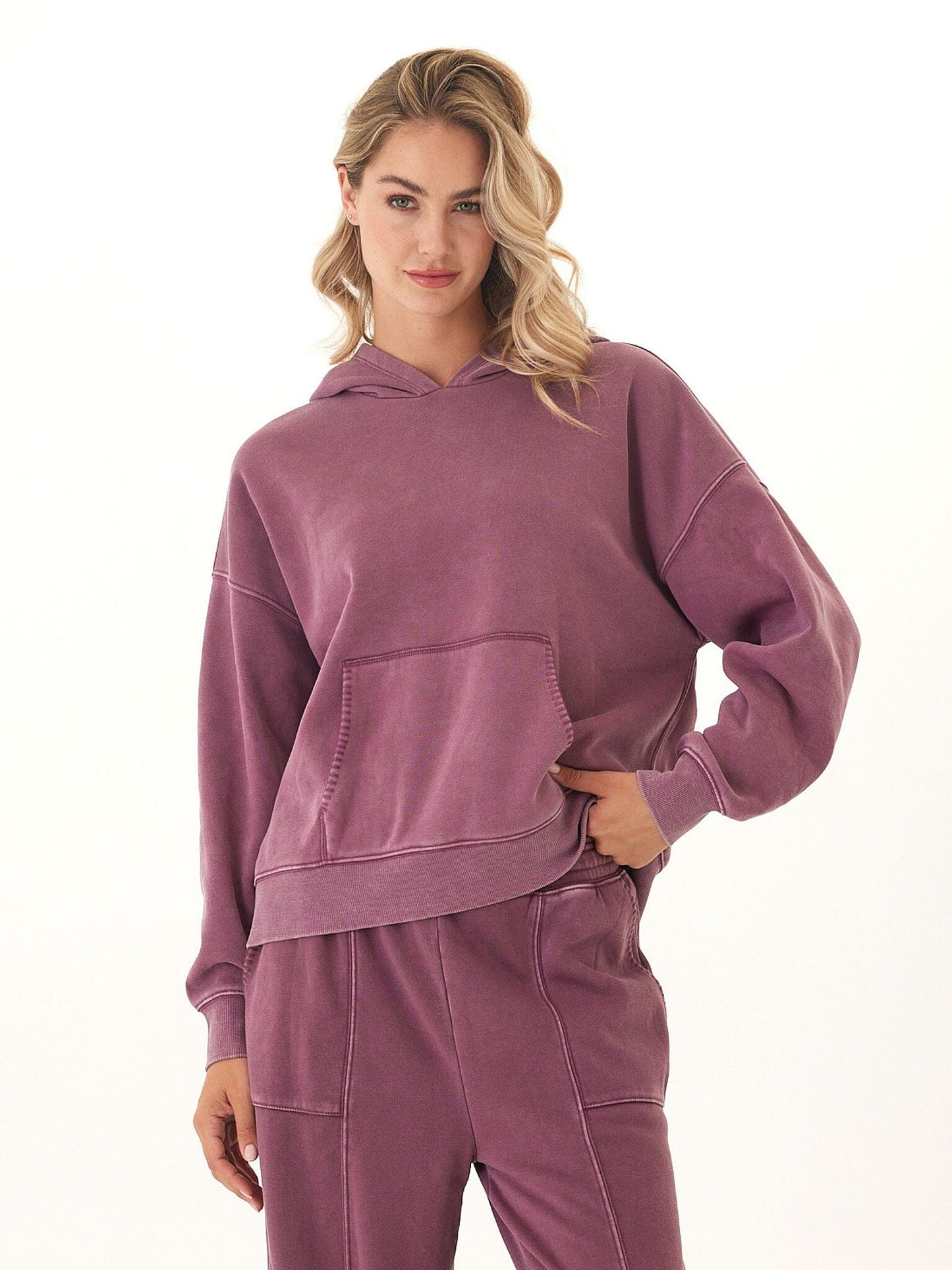 Marcellina Mineral Wash CVC Fleece Pullover Hoodie