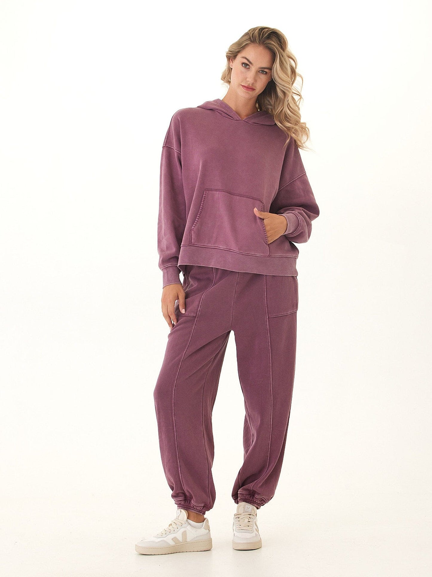 Marcellina Mineral Wash CVC Fleece Pullover Hoodie