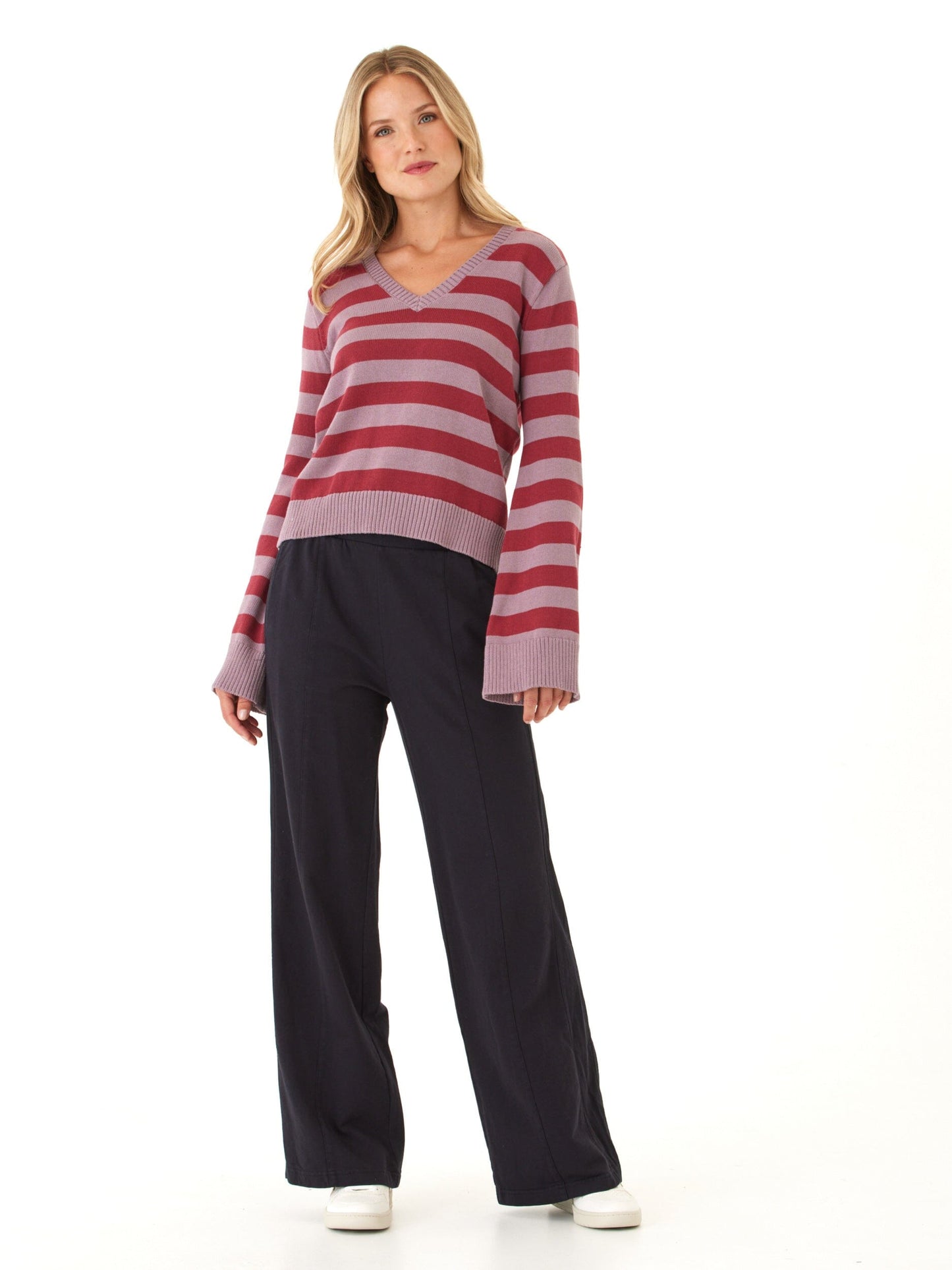 Kiley Summit Stripe Cotton Blend Bell Sleeve Sweater