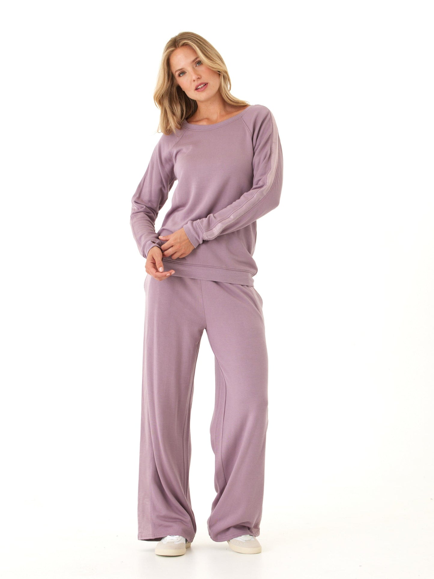 Priscilla Feather Fleece Satin Trim Detail Raglan Pullover