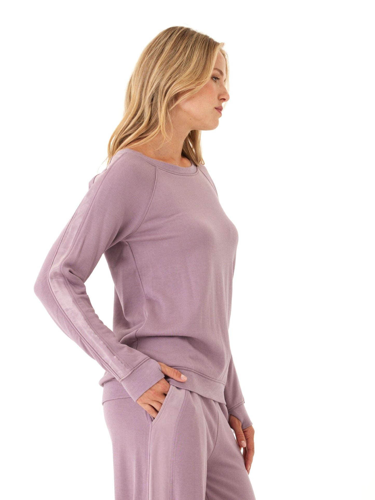Priscilla Feather Fleece Satin Trim Detail Raglan Pullover