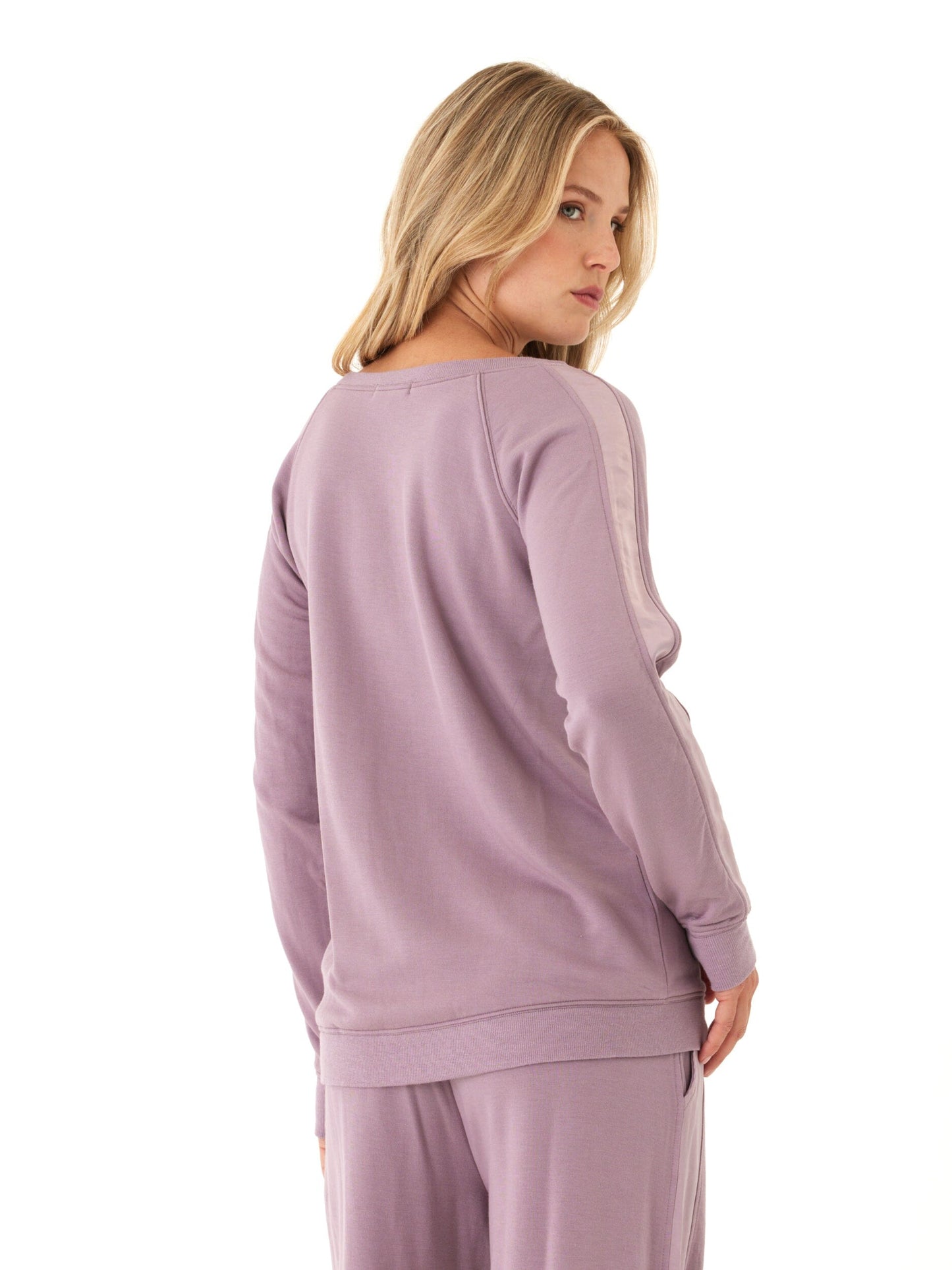 Priscilla Feather Fleece Satin Trim Detail Raglan Pullover