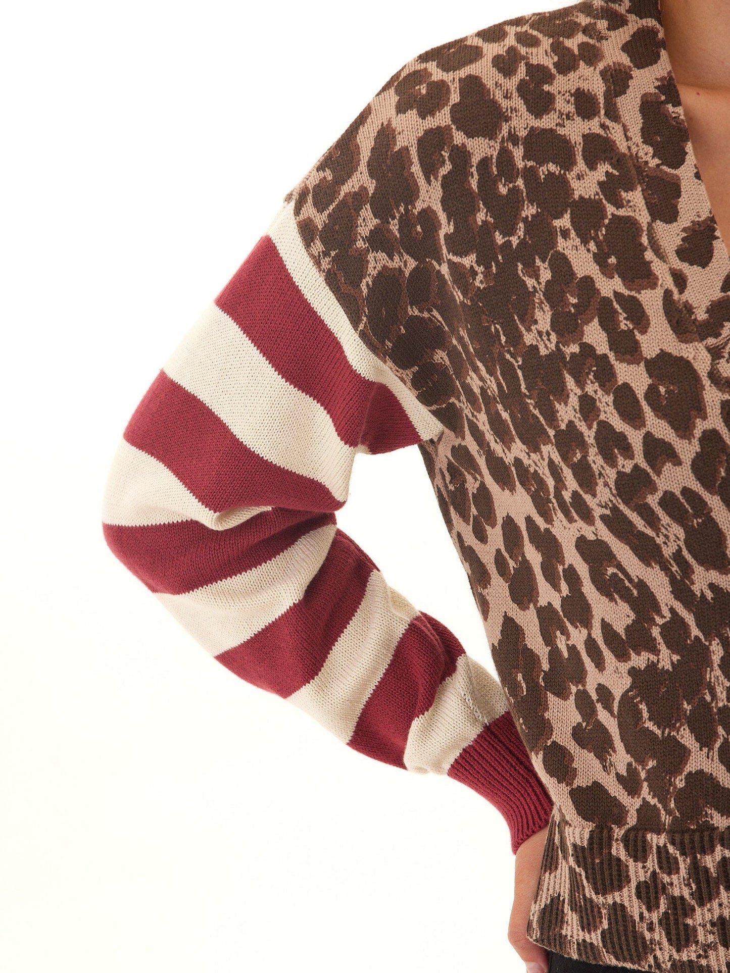 Cicely Print Stripe Mix Sweater Knit Cardigan