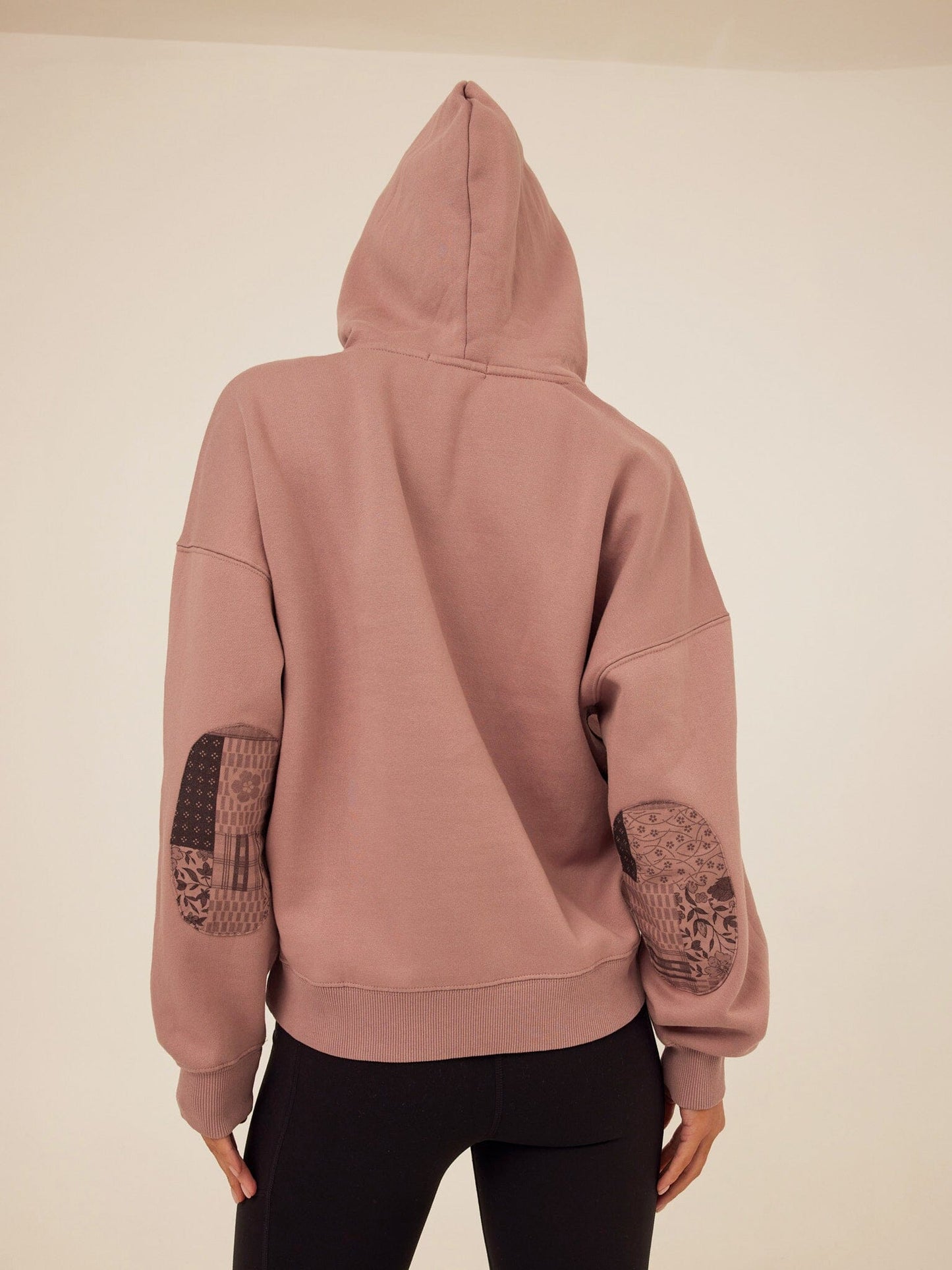 Marcellina Vintage Wash Fleece Elbow Patchwork Hoodie