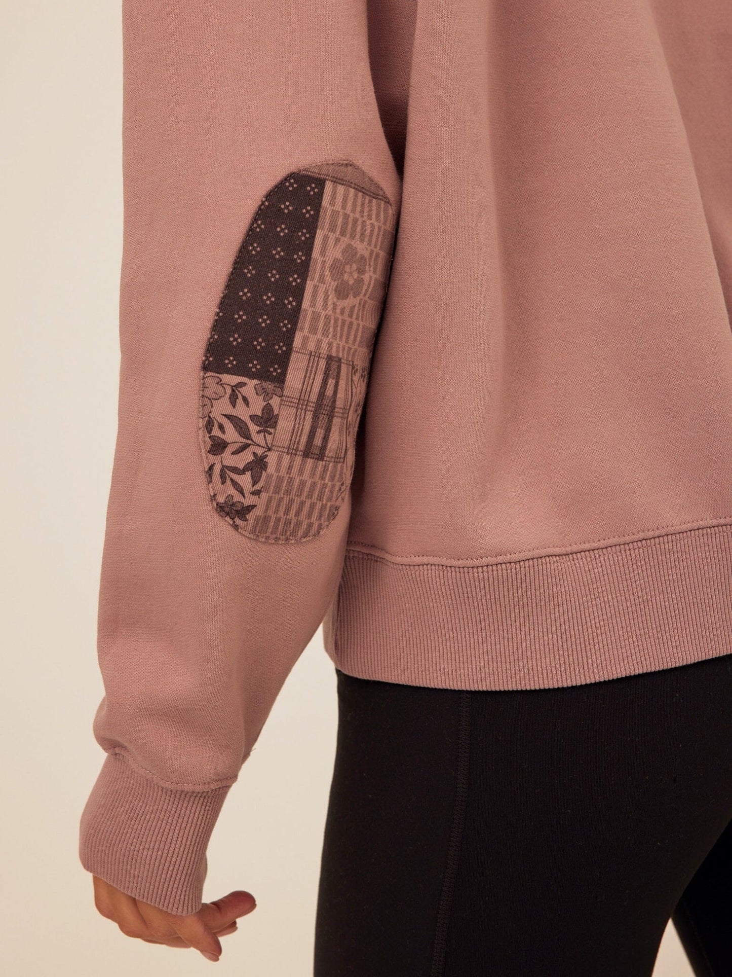 Marcellina Vintage Wash Fleece Elbow Patchwork Hoodie