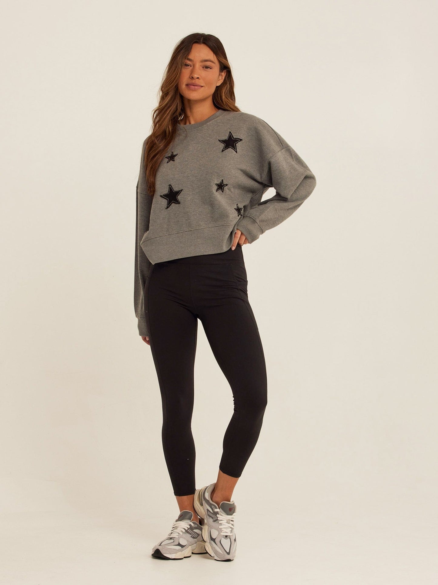 Naia Cotton Blend Terry Patchwork Pullover