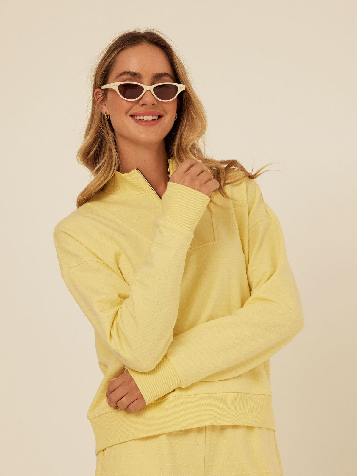 Kindra Dot Embroidered Terry Pullover