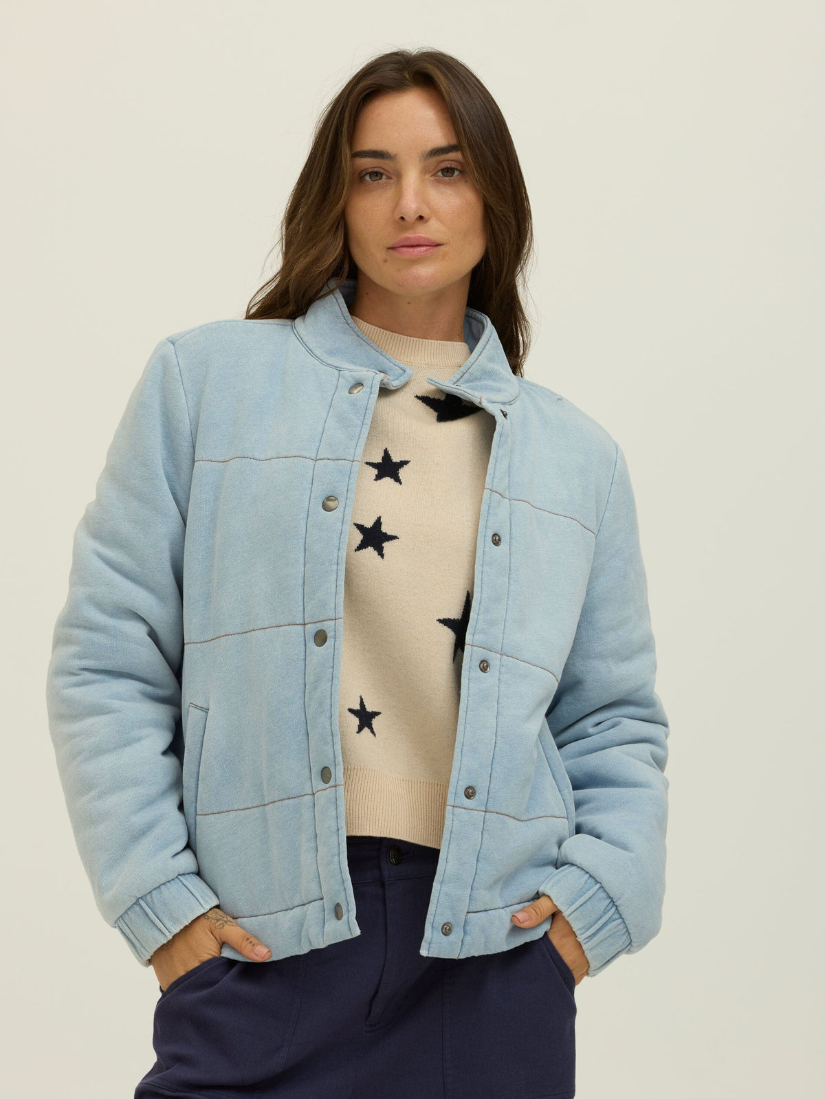 Malia Denim Terry Puffer Jacket