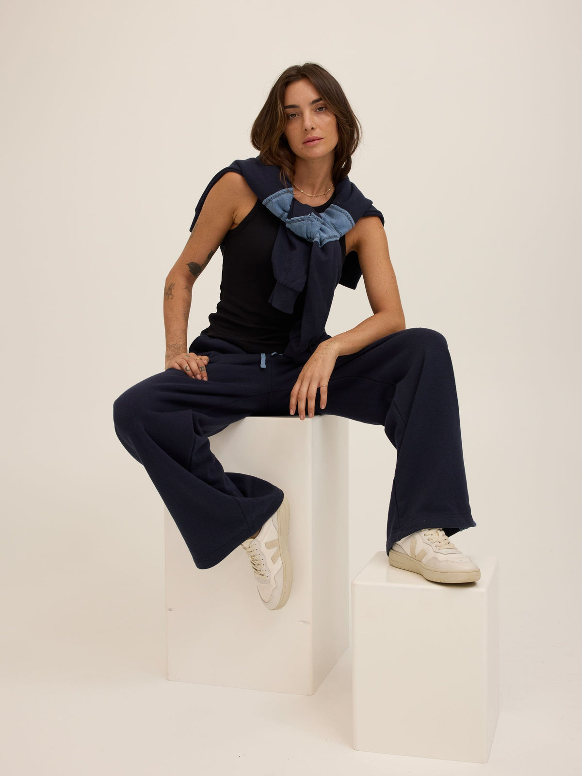 Tierney Cotton Terry Contrast Wide Leg Pant