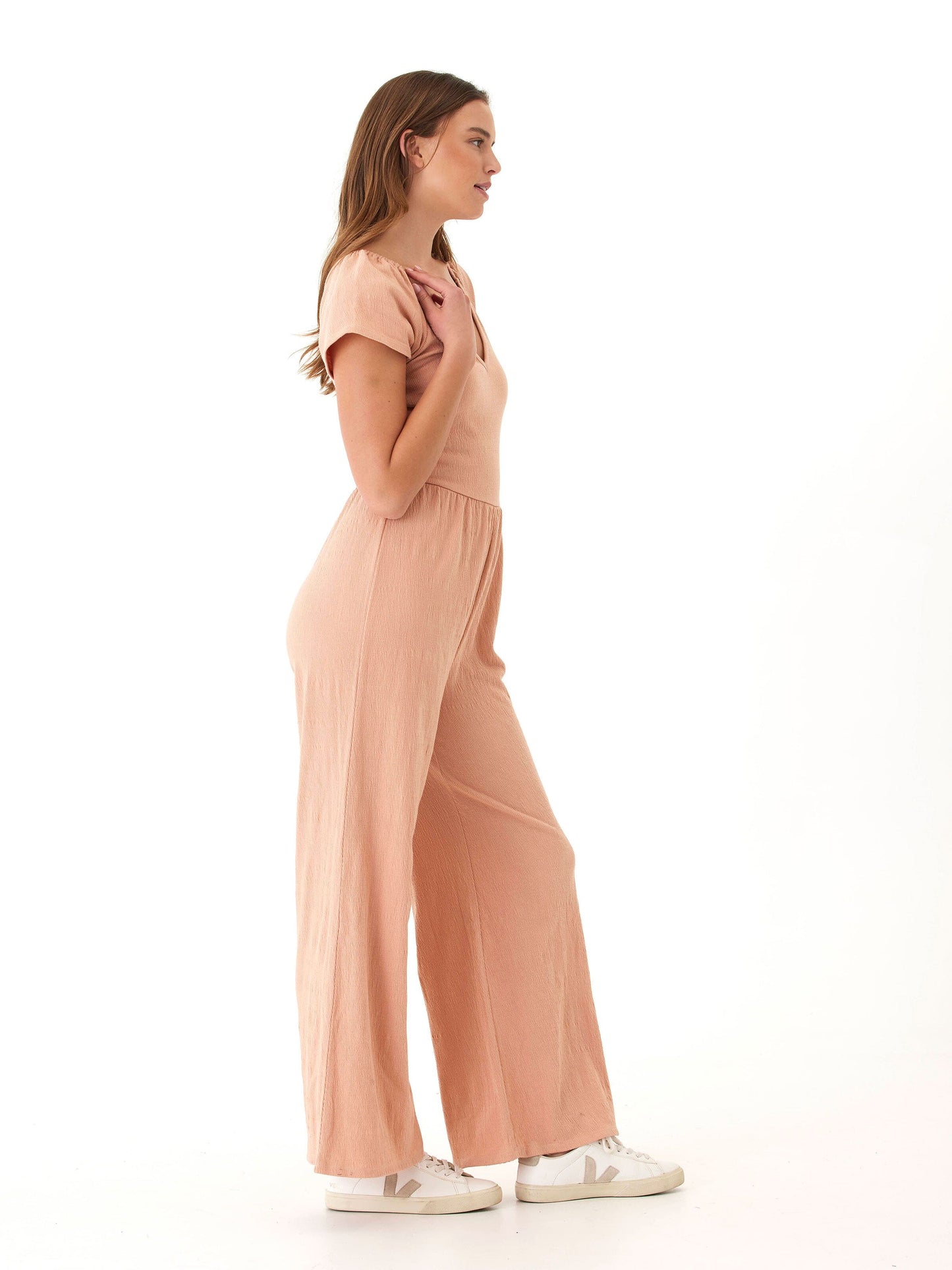Lilyanna Smocked Jersey Flutter Sleeve Jumpsuit