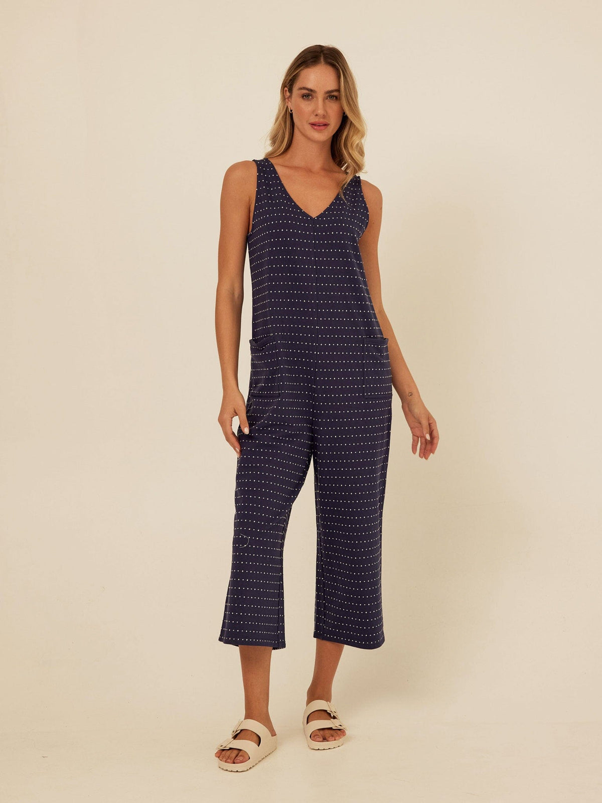 Rainey Dot Embroidered Terry Capri Jumpsuit