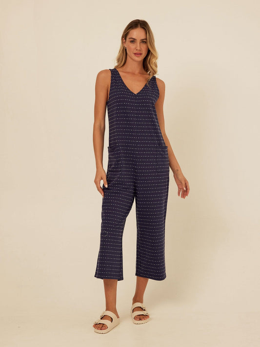 Rainey Dot Embroidered Terry Capri Jumpsuit
