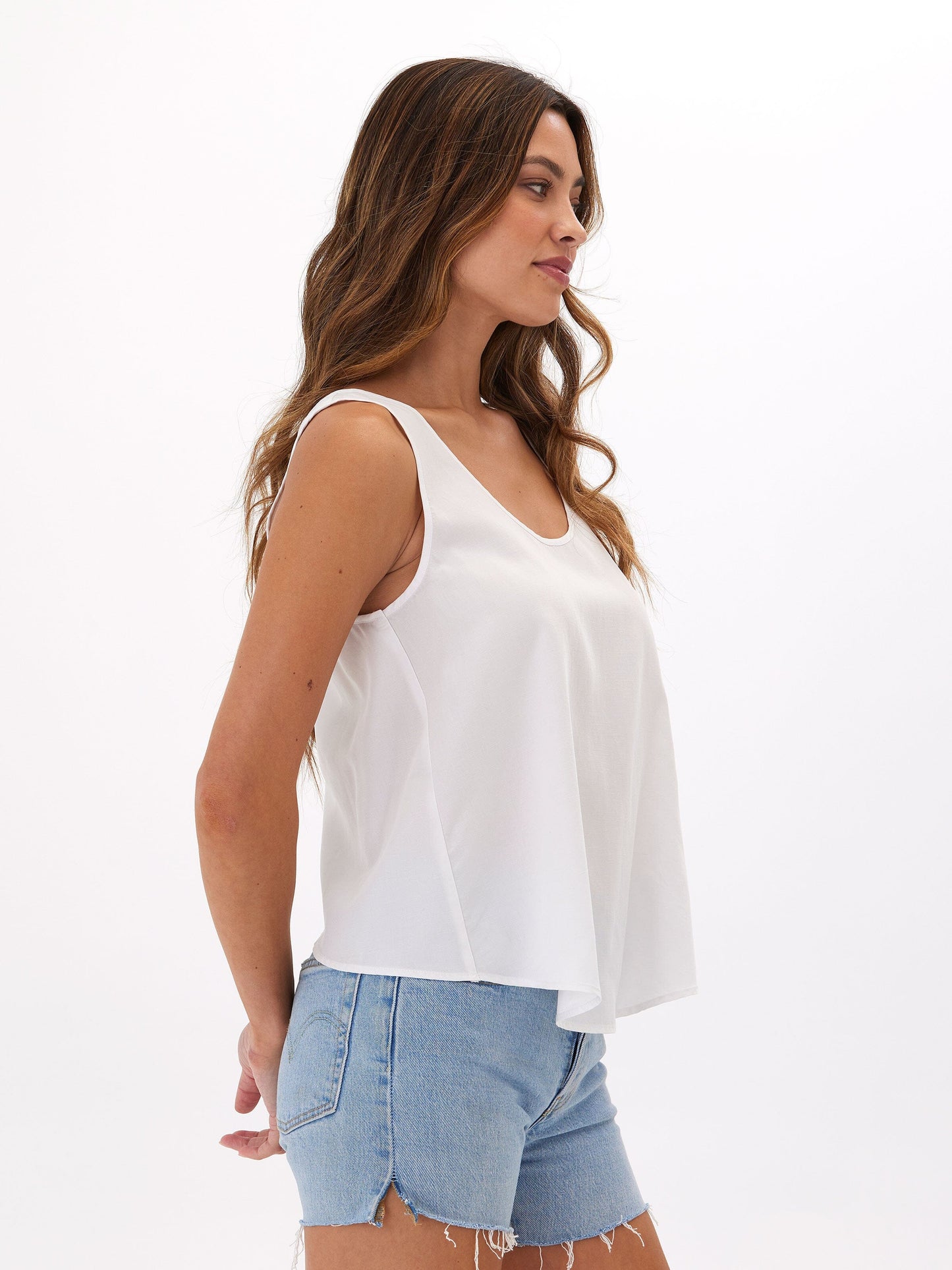 Judie Breezy Linen Crossover Tank