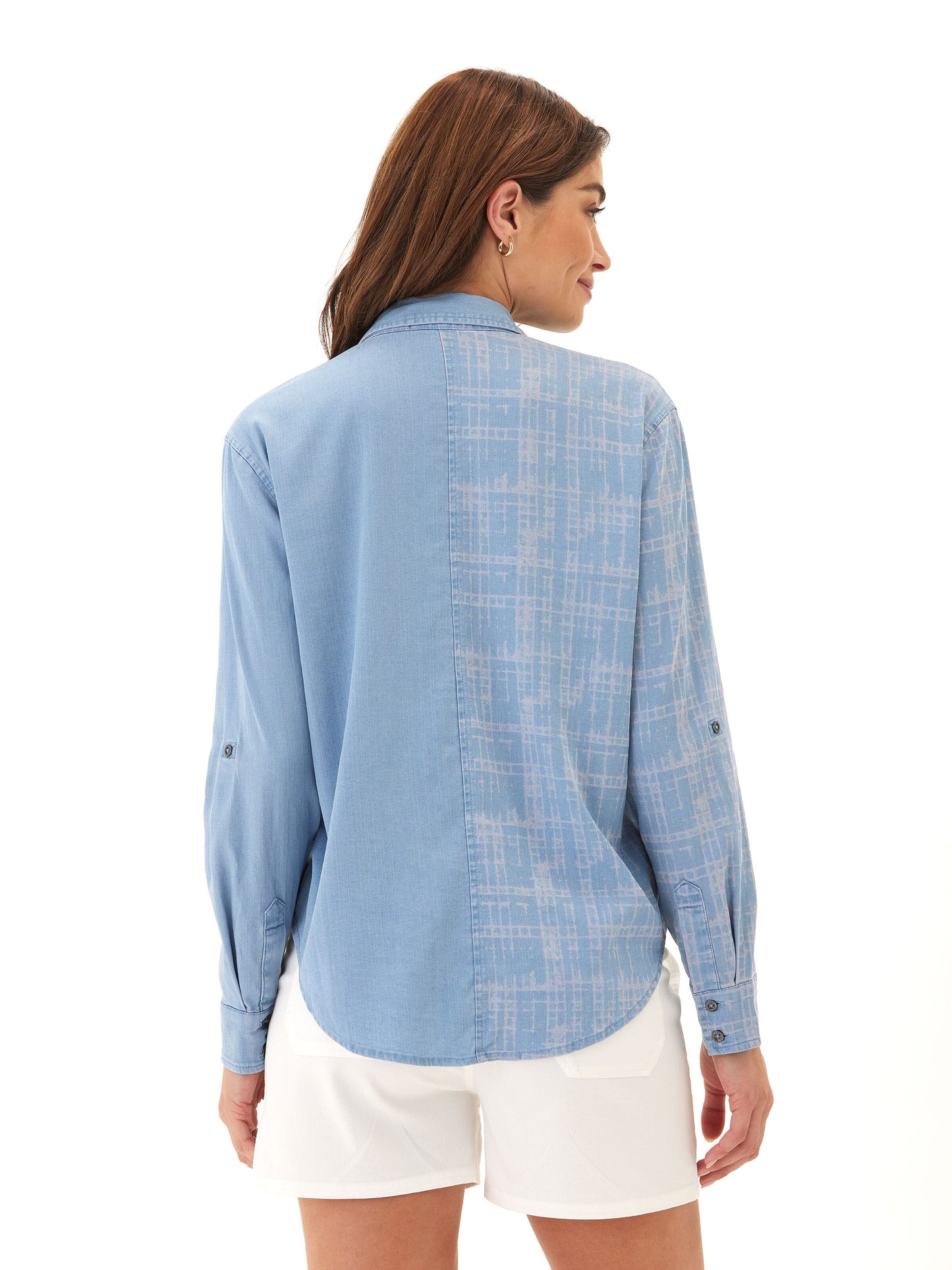 Prudence Grid Plaid Stretch Chambray Button-Down