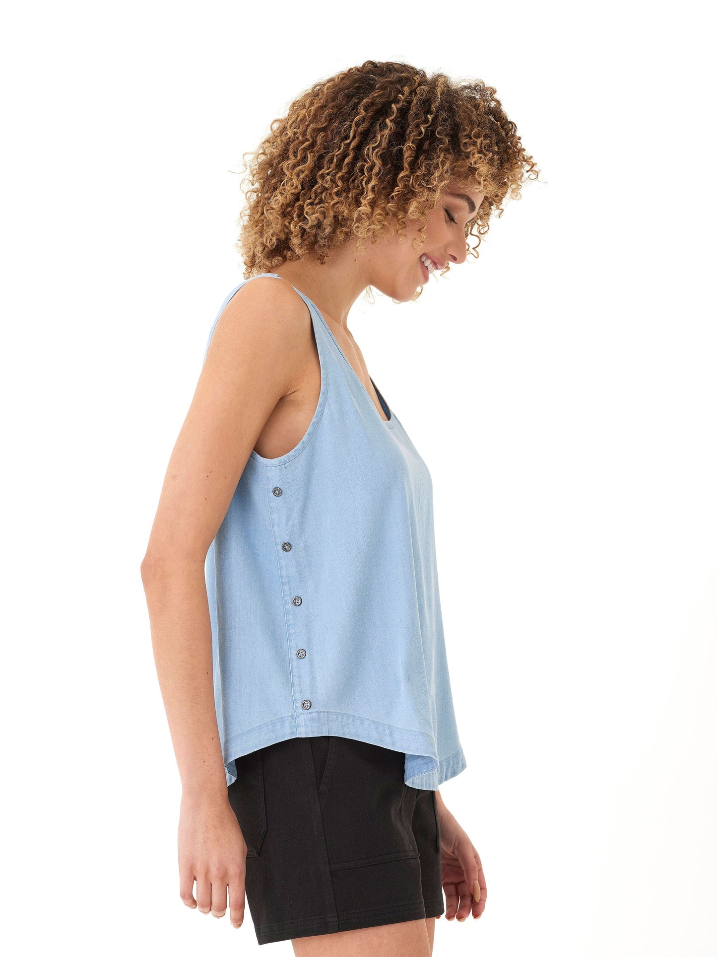 Clarice 2.0 Stretch Chambray Button Tank