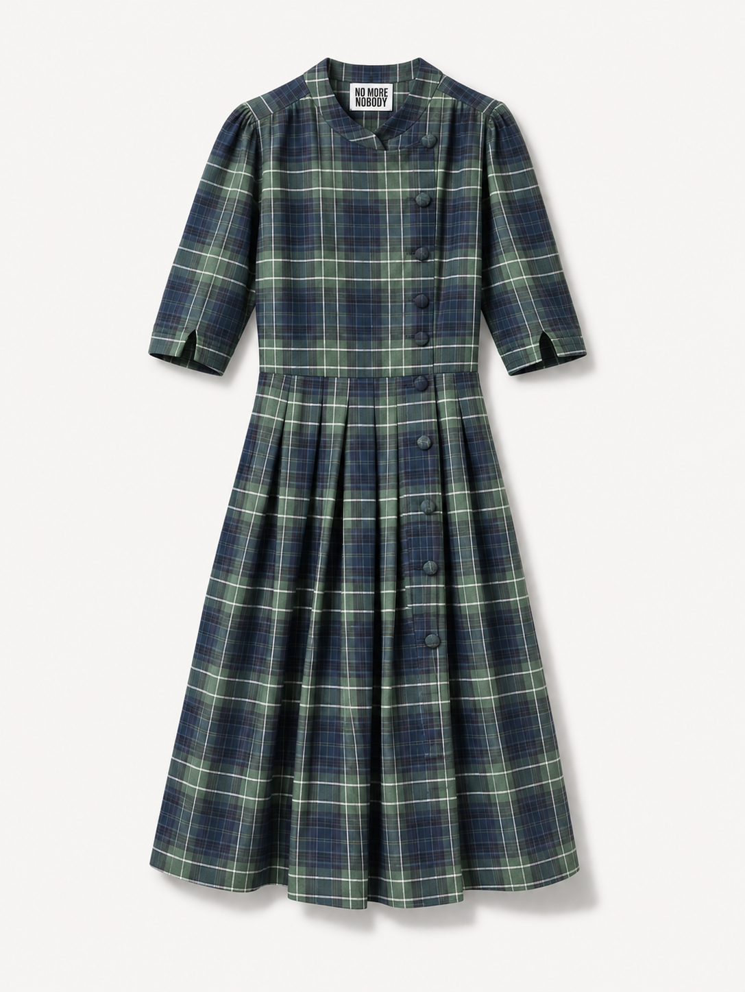 Button Midi dress with pockets Organic Green Check Linen  – Talitha | No More Nobody