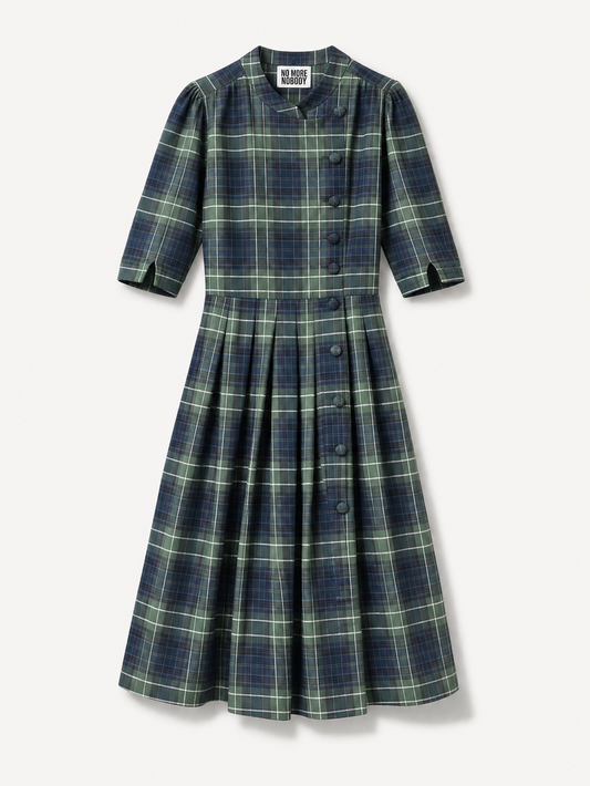 Button Midi dress with pockets Organic Green Check Linen  – Talitha | No More Nobody