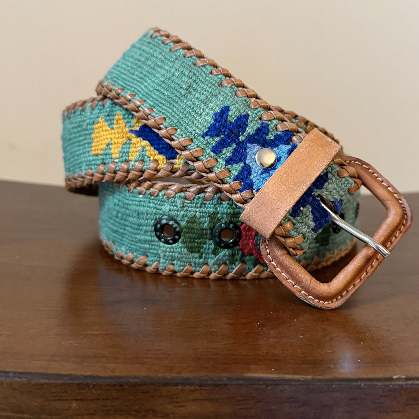 Teal Handwoven Guatemalan Whip-Stitched Belt