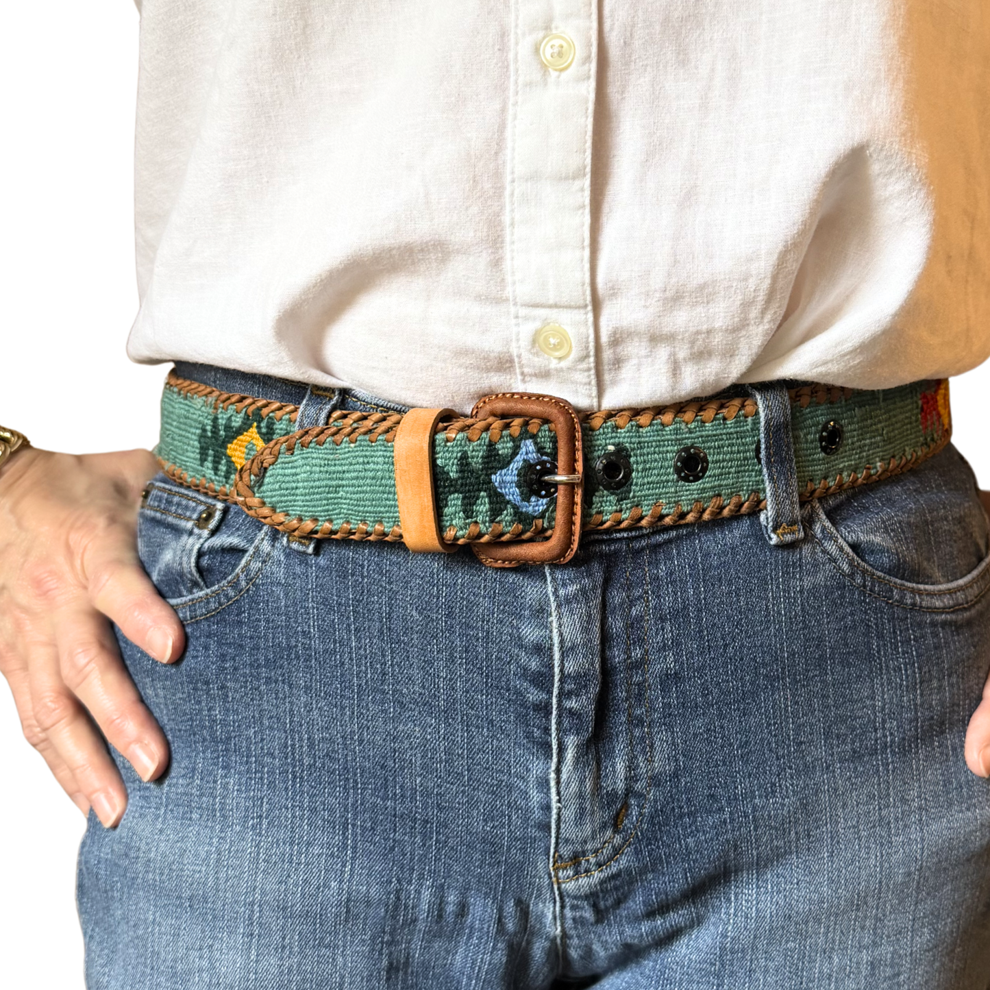 Teal Handwoven Guatemalan Whip-Stitched Belt