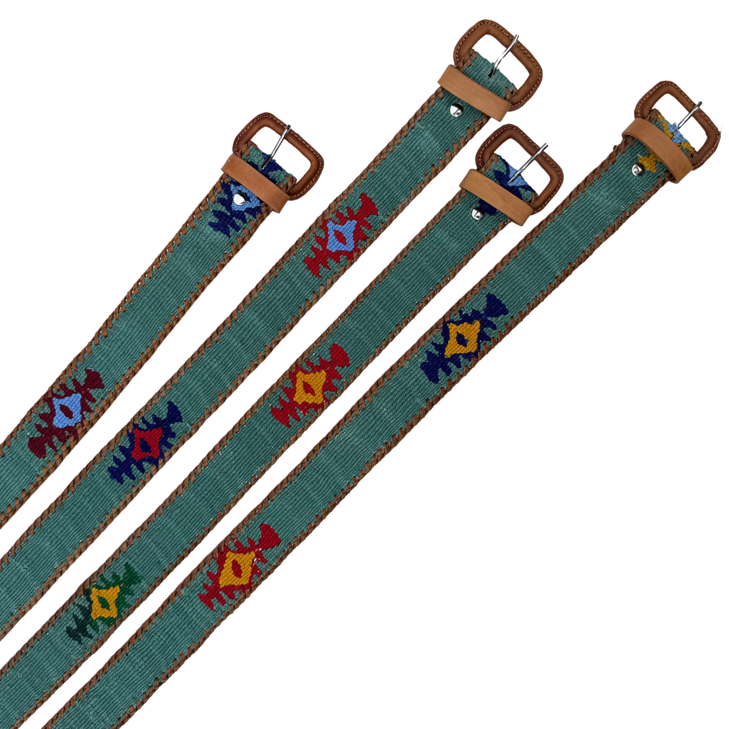 Teal Handwoven Guatemalan Whip-Stitched Belt