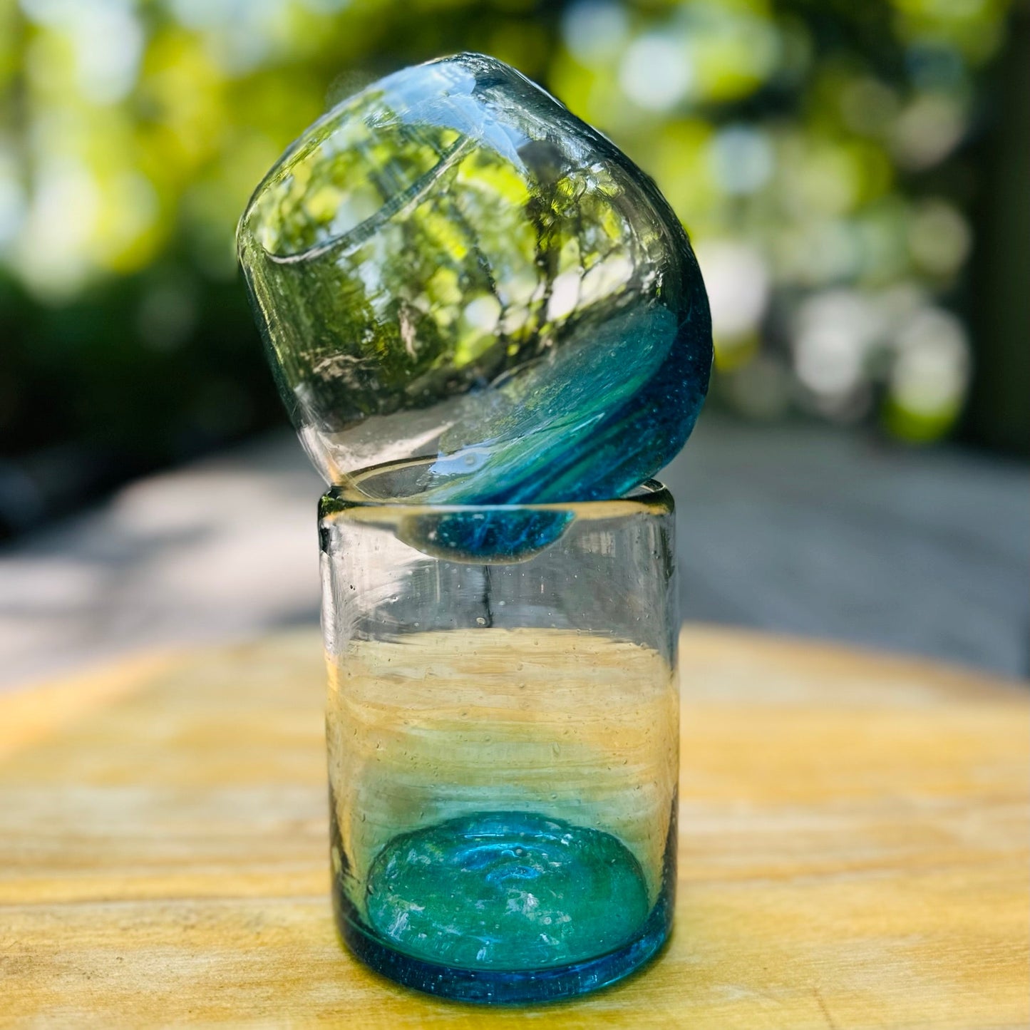 Handblown Teal Old Fashioned Glasses, Set of 2