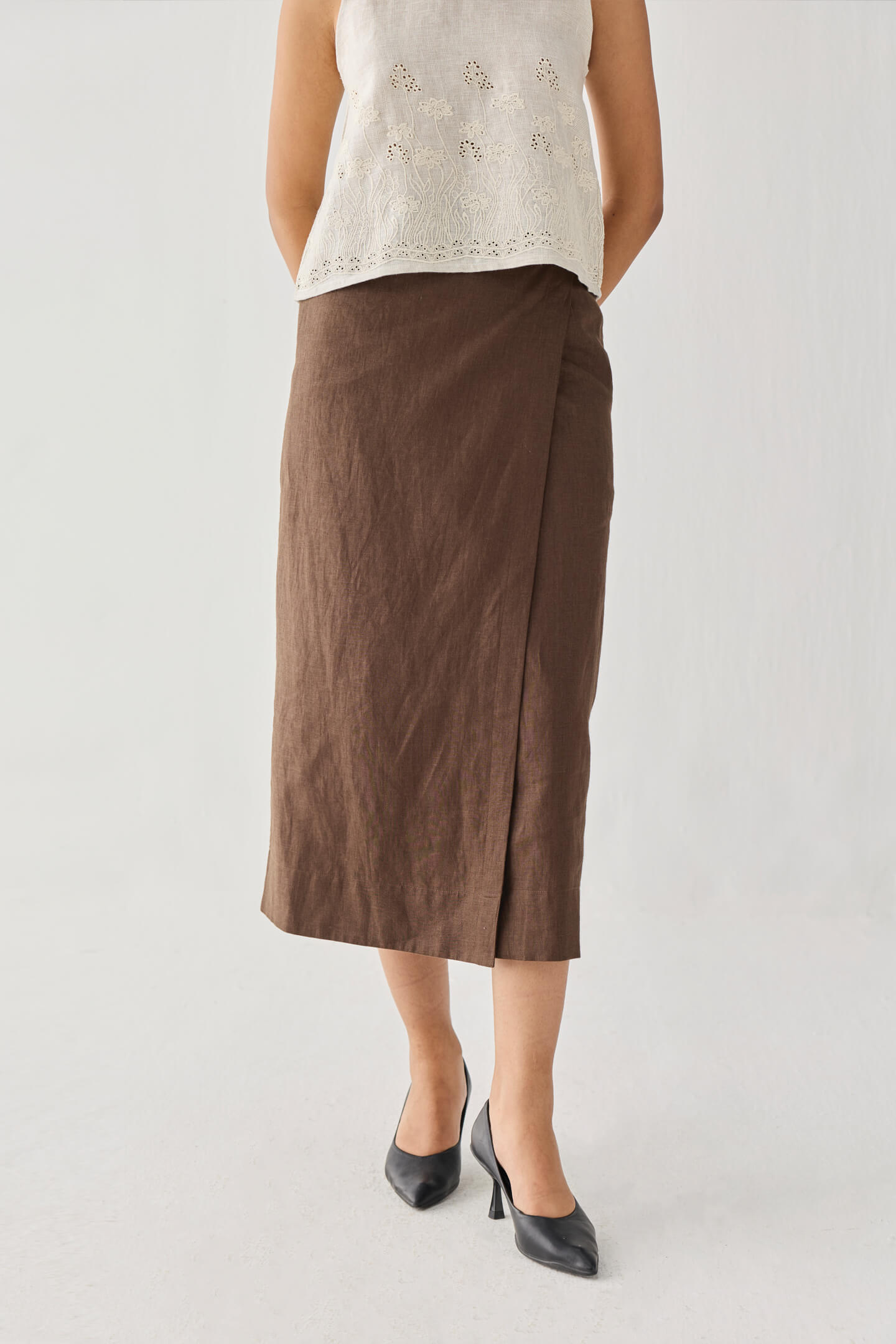 The Embroidered Button Back Top in Checkered Linen
