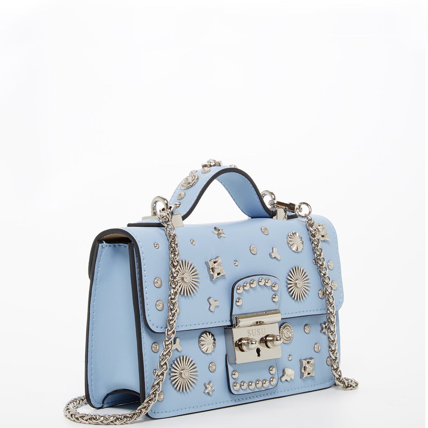 SUSU Small Leather Crossbody Bag Light Baby Blue Purse  Women's Handbag