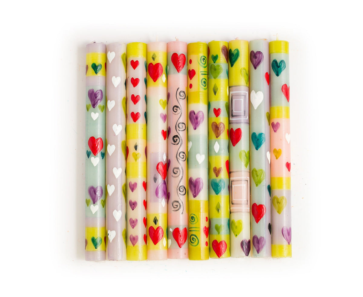 Pastel Hearts Painted Candles