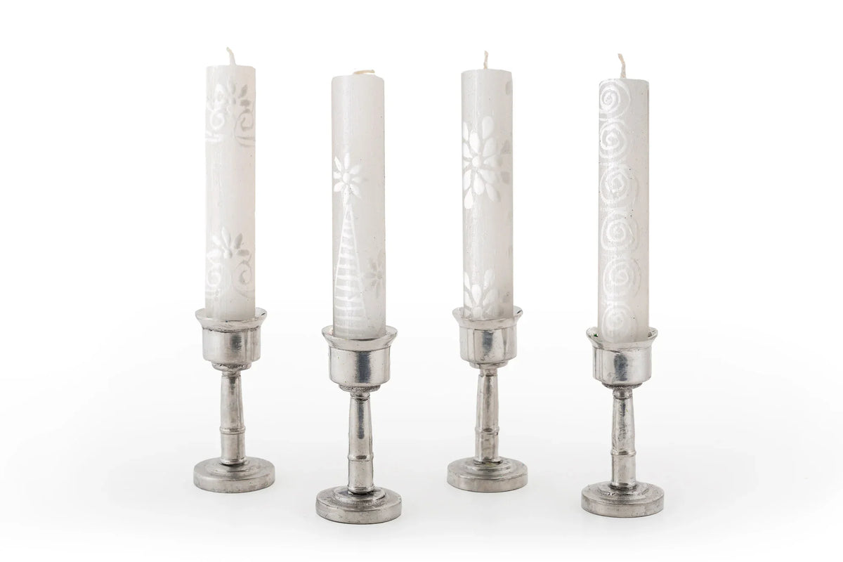Shabbat White on White Painted Candles