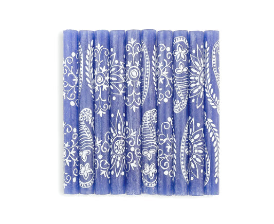 Henna White on Blue Painted Candles