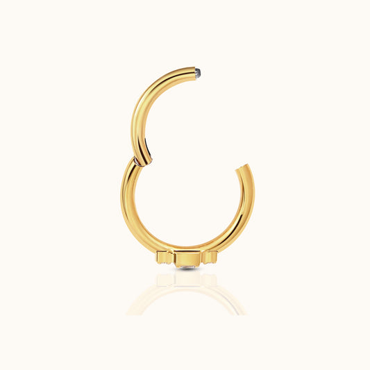 Tri Square CZ Clicker Titanium PVD Gold Hinged Hoop Earring