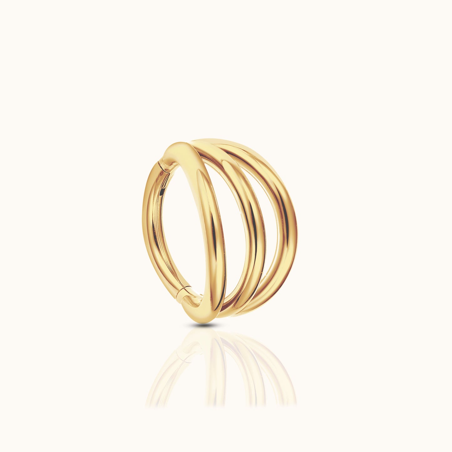 Triple Circle Geometric Clicker Titanium PVD Gold Hinged Hoop Earring
