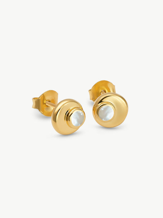 Gold plated Mother of Pearl stud earrings - Cressida | No More Nobody